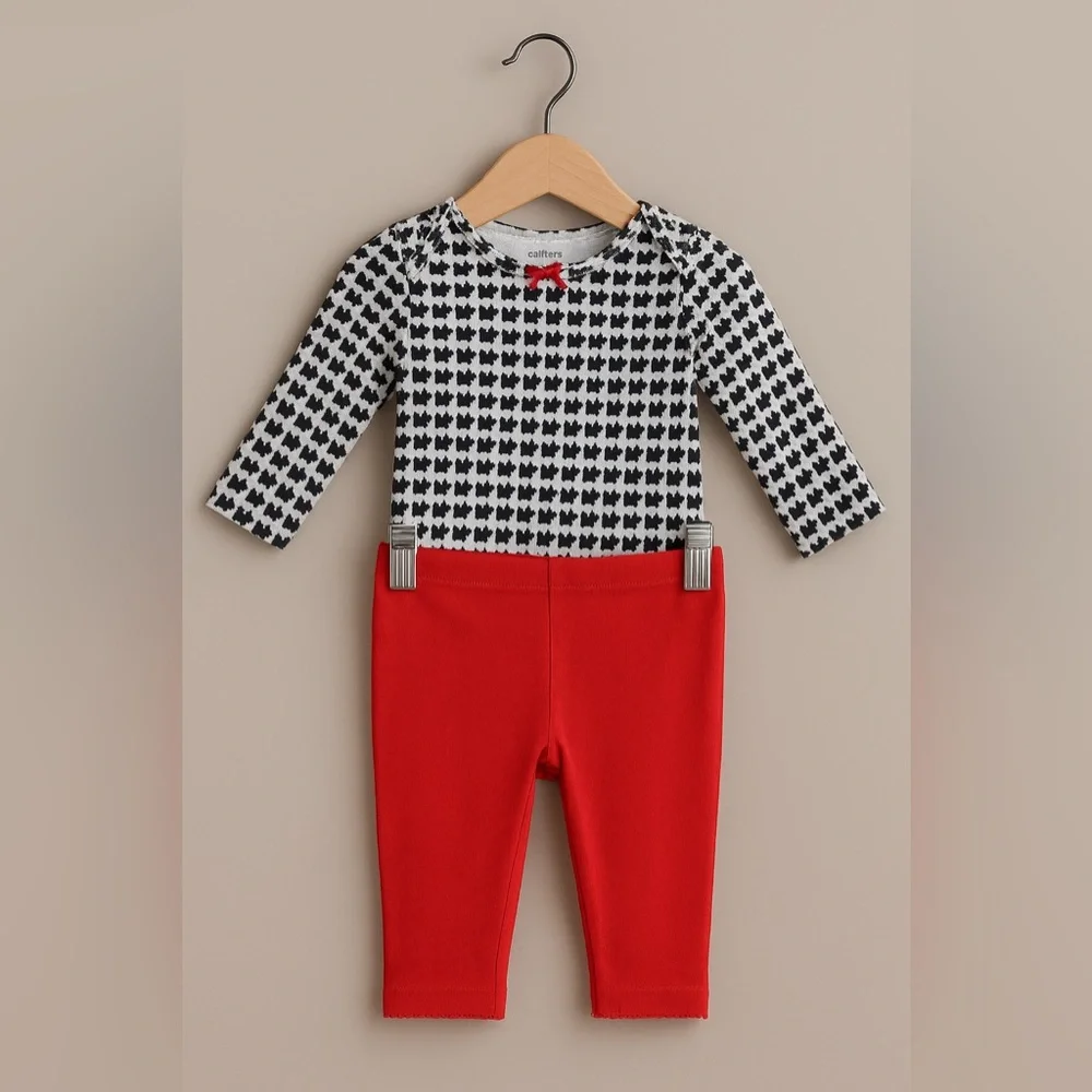 Carter’s Scottie Dog 2-Piece Holiday Outfit Long Sleeve Bodysuit + Red Pants 6M